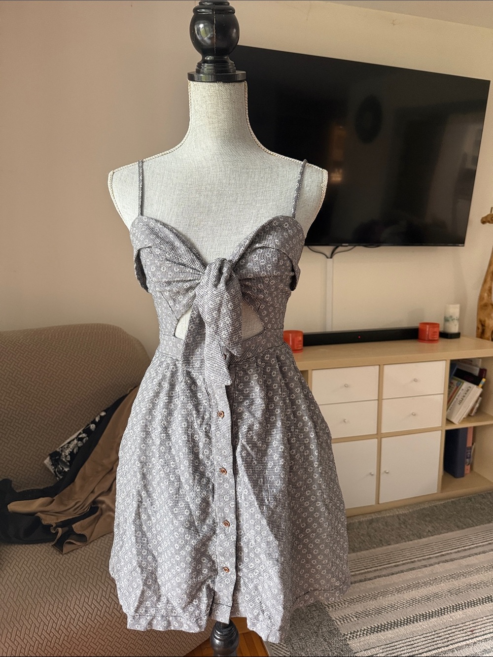 Wildfire Gray Printed Tie-Front Mini Dress